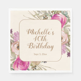 Servilleta De Papel Floral suave color rosa morado 40 cumpleaños