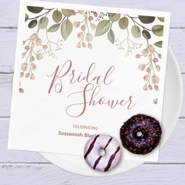 Servilleta De Papel Floral Top Border Bridal Shower Template (Personalize or remove the template text on the bottom of the napkin. )