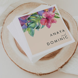 Servilleta De Papel Floral tropical colorida   Peach Boda Napkins