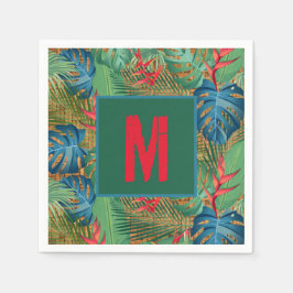 Servilleta De Papel Floral tropical monogramada en impresión de mimbre