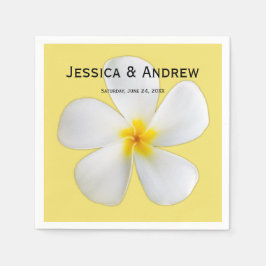 Servilleta De Papel Floral tropical, Plumeria blanca en amarillo, Boda