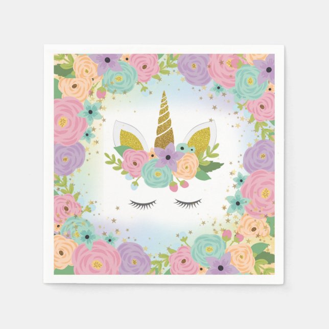 Servilleta De Papel Floral Unicorn Napkin (Anverso)