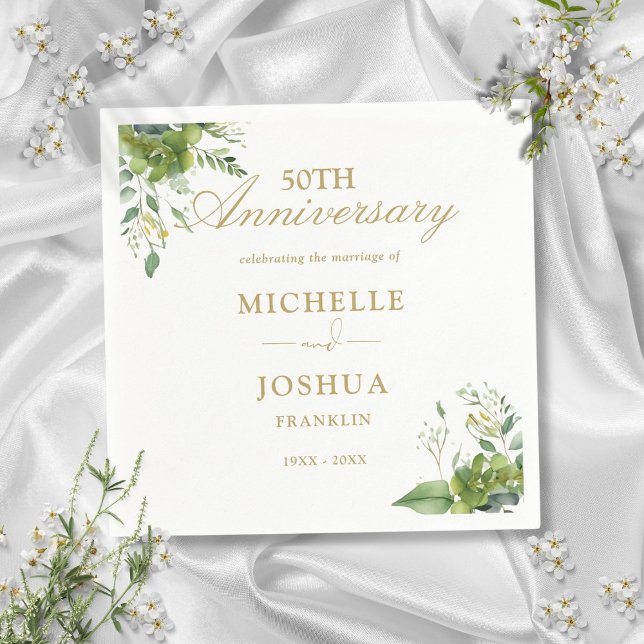 Servilleta De Papel Floral verde 50 aniversario Boda (Greenery Floral 50th Wedding Anniversary Napkins)