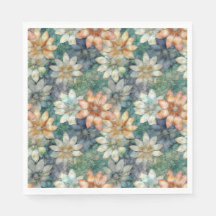 Servilleta De Papel Floral Verde Blanco Azul Melocotón