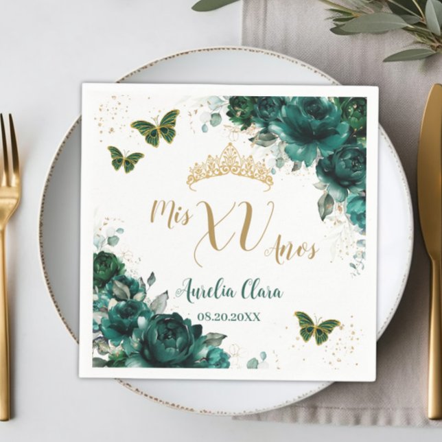 Servilleta De Papel Floral verde esmeralda Quinceanera (Subido por el creador)