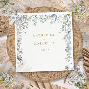 Servilleta De Papel Floral Verde Flores Silvestres Boda Dorada