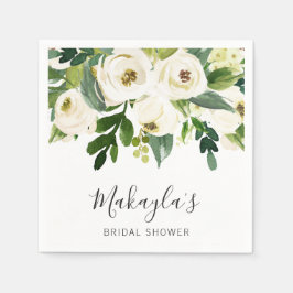 Servilleta De Papel Floral Verdor Rosas Blancas Elegante Ducha Bridal