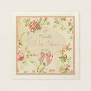 Servilleta De Papel Floral vintage con Baby Shower de color de arveja
