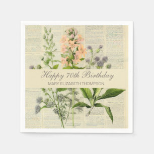 Servilleta De Papel Floral Vintage Cumpleaños 80