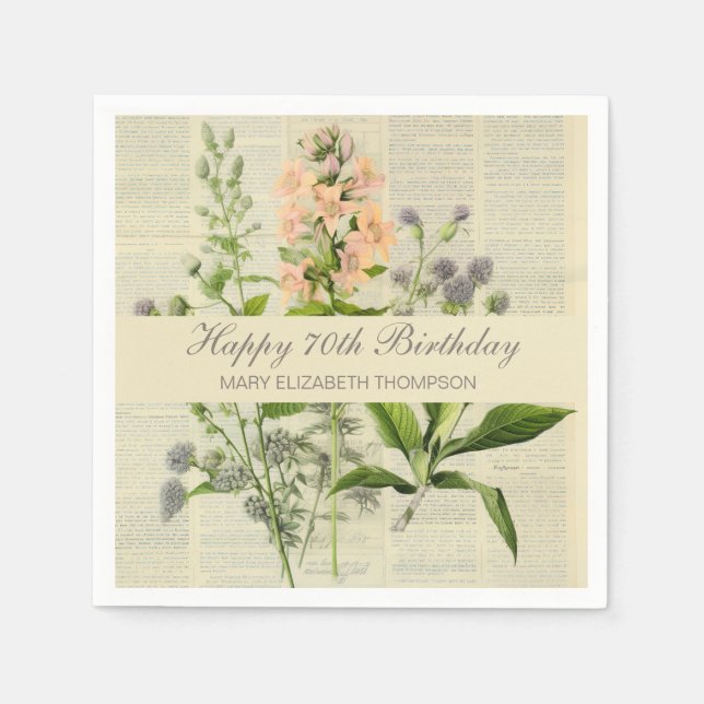Servilleta De Papel Floral Vintage Cumpleaños 80 (Anverso)