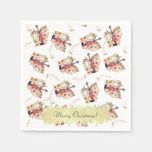Servilleta De Papel Floral Violins Gold Music Notes Navidades Holiday