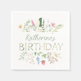 Servilleta De Papel Floral Watercolor Alphabet ABC Cóctel de cumpleaño