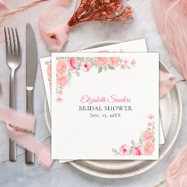 Servilleta De Papel Floral Watercolor Bridal Shower | Pink Rose Party 