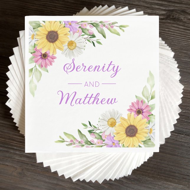 Servilleta De Papel Floral Wedding Wildflower Sunflower Daisy Boho (Subido por el creador)