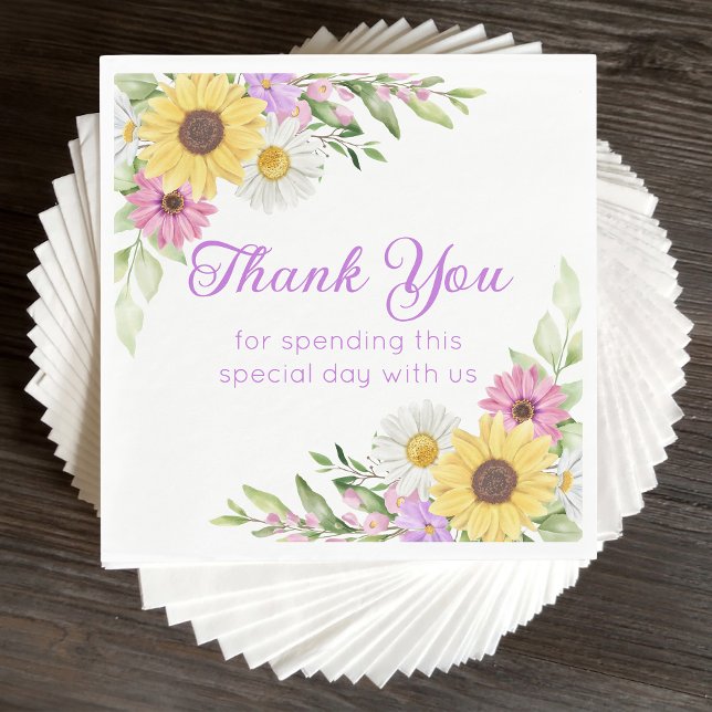 Servilleta De Papel Floral Wedding Wildflower Sunflower Daisy Thanks (Subido por el creador)