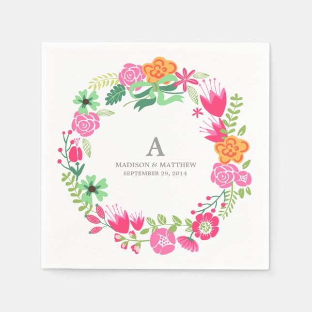 Servilleta De Papel Floral Wreath | Toallas de papel personalizadas (Anverso)