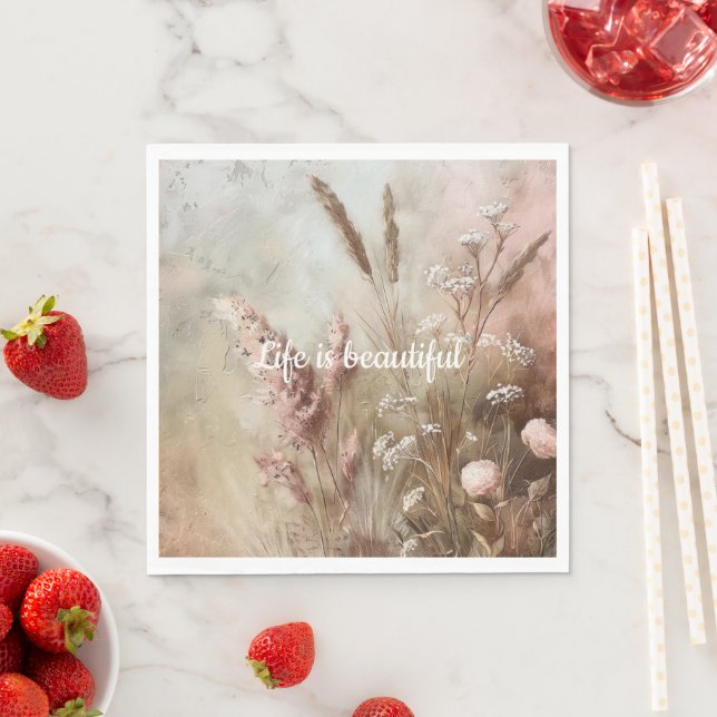 Servilleta De Papel Florales Boho Rosa Beige Chic Lindos (In situ)