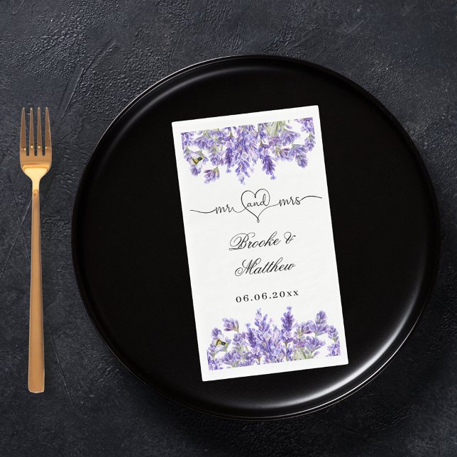 Servilleta De Papel Florales de Lavender script mr mrs boda de corazón (Subido por el creador)