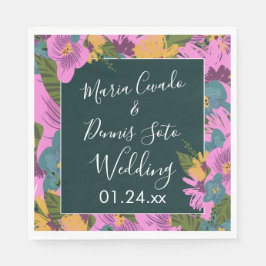 Servilleta De Papel Florales Dibujados a Mano Bodas Verde Bold Rosa