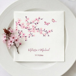 Servilleta De Papel Florales Flores de Cerezo Tus Nombres Boda