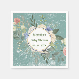 Servilleta De Papel Florales personalizados verde gris blanco