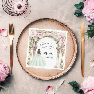 Servilleta De Papel Florales rosadas arcos vestido verde cumpleaños al