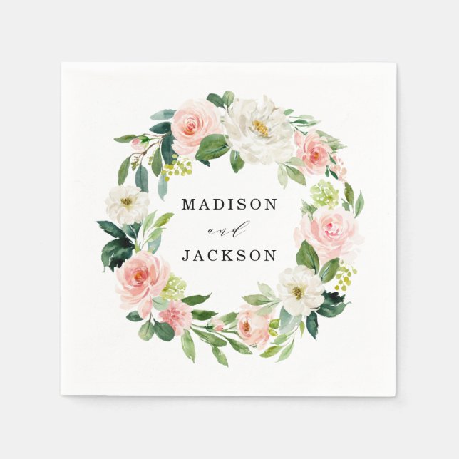 Servilleta De Papel Florales Rosadas | Boda Personalizada (Anverso)
