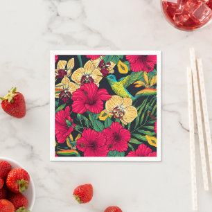 Servilleta De Papel Florales Tropicales y Colibrí - Botanica de Verano