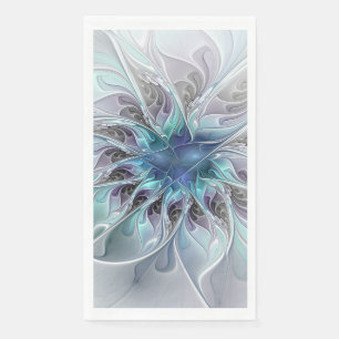 Servilleta De Papel Florecer Abstracto Moderno Floral Fractal Con Azul