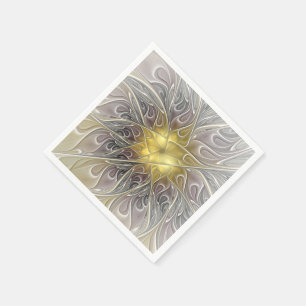 Servilleta De Papel Florecer con flor fractal abstracta moderna de oro