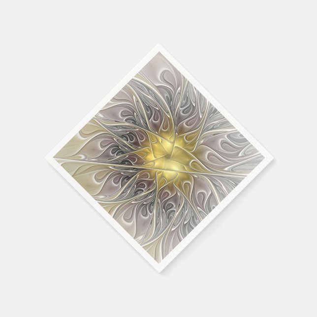 Servilleta De Papel Florecer con flor fractal abstracta moderna de oro (Borde)