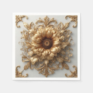 Servilleta De Papel 🌟✨ Florecimiento Barroco Dorado Elegancia Floral 