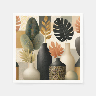 Servilleta De Papel Floreros de cerámica boho modernos y hojas botánic