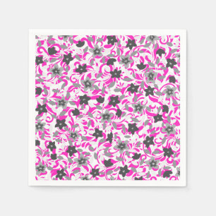 Servilleta De Papel Flores abstractas rosadas grises blancas lindas