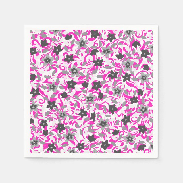 Servilleta De Papel Flores abstractas rosadas grises blancas lindas (Anverso)
