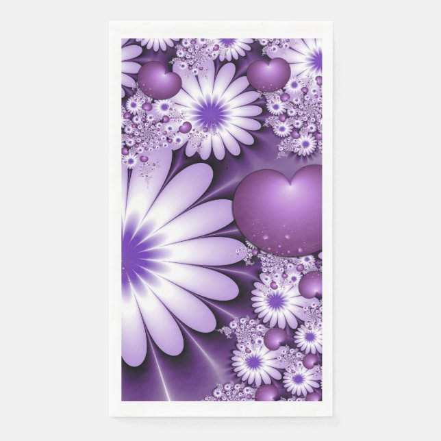 Servilleta De Papel Flores abstractas y fractales cardíacos en el amor (Anverso)
