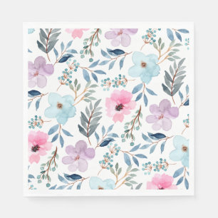 Servilleta De Papel Flores Acuarela Azul Pastel Elegante