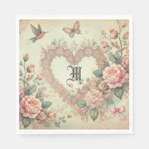 Servilleta De Papel Flores Acuarela Boho Corazones Pastel Vintage
