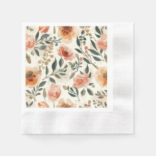 Servilleta De Papel Flores Acuarela Naranja Pintura Botánica