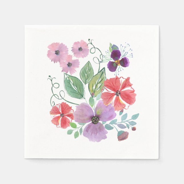 Servilleta De Papel Flores acuarelas. (Anverso)