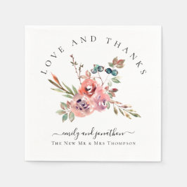 Servilleta De Papel Flores Acuarelas Modernas Agradecimiento Nombres B