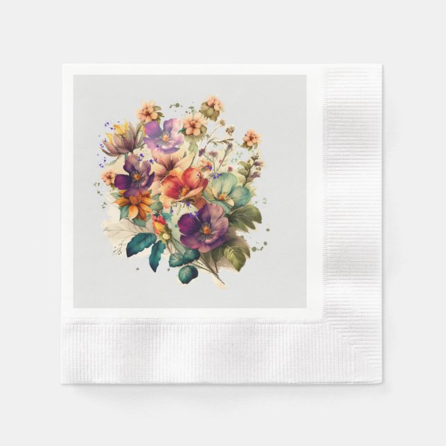 Servilleta De Papel Flores acuarelas vintage (Anverso)