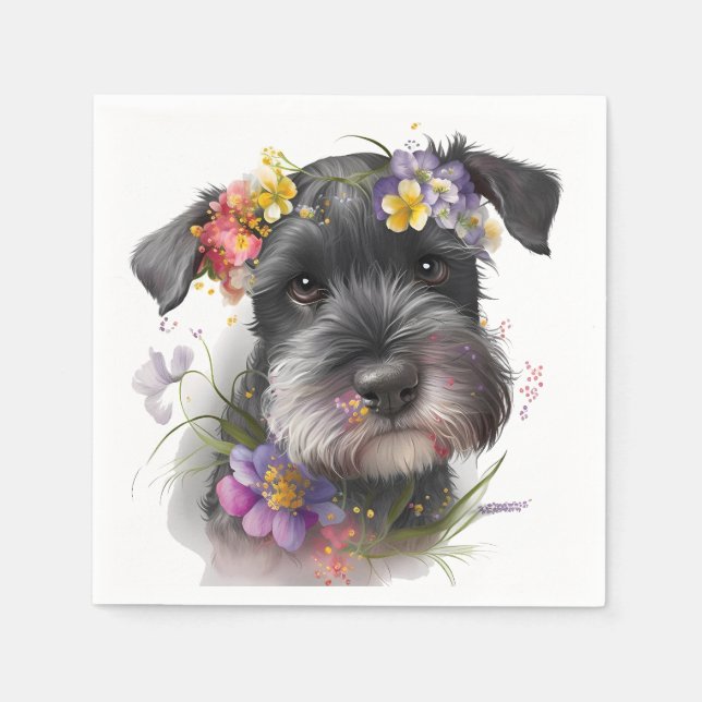 Servilleta De Papel Flores acuarelas y uva Schnauzer (Anverso)