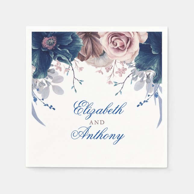 Servilleta De Papel Flores acuáticas azul y malva de la marina (Anverso)