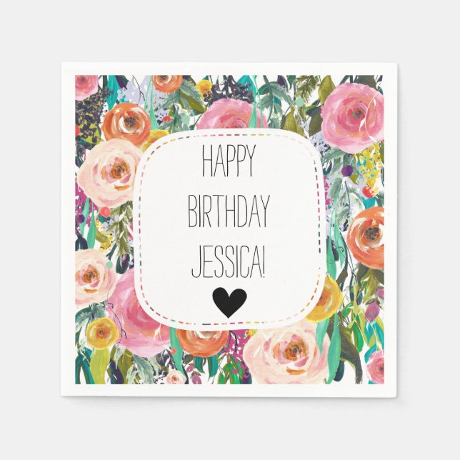 Servilleta De Papel Flores acuáticas de jardín romántico (Anverso)