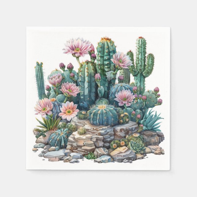 Servilleta De Papel Flores acuáticas del desierto cactus. (Anverso)