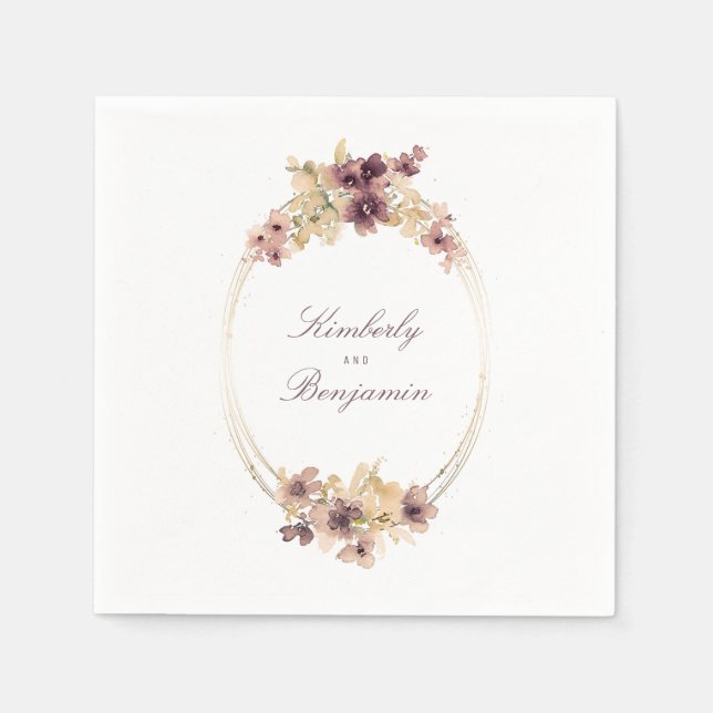 Servilleta De Papel Flores acuáticas malvas y doradas (Anverso)