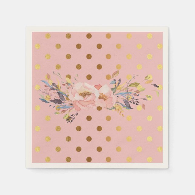 Servilleta De Papel Flores Adorables Faux Gold Polka (Anverso)