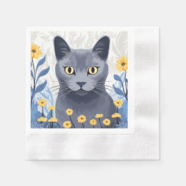 Servilleta De Papel Flores amarillas de gato azul ruso