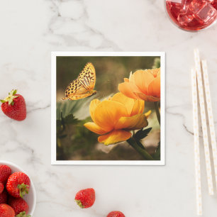 Servilleta De Papel Flores amarillas profundas brillantes con mariposa